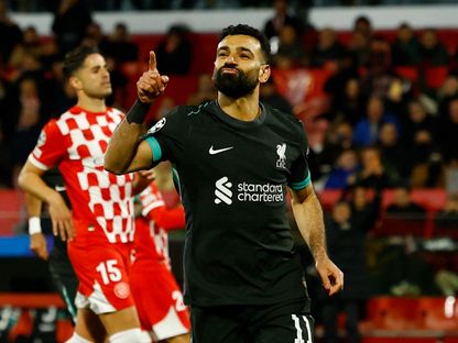 محمد صلاح نجم ليفربول يحتفل بهدفه أمام جيرونا بدوري أبطال أوروبا - 10 ديسمبر 2024 - Reuters