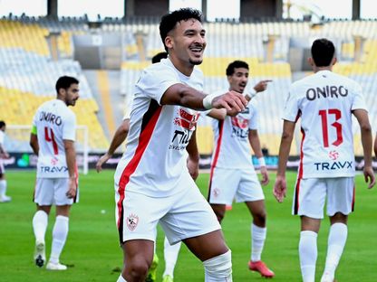 أحمد شريف مهاجم الزمالك يحتفل بالتسجيل ضد بترول أسيوط - 20 أكتوبر 2026 - X/@ZSCOfficial