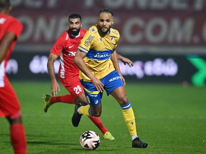 يوسف العربي في إحدى مباريات فريقه أبويل القبرصي - 8 يناير 2025 - X/@apoelfcofficial - X/@apoelfcofficial