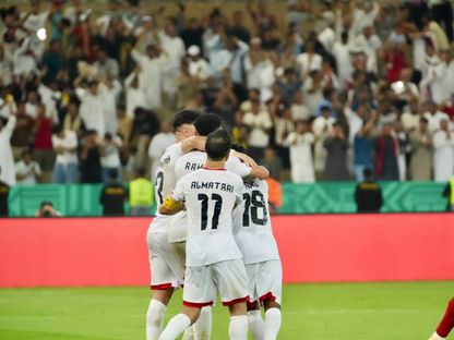 لاعبو اليمن يحتفلون بالتسجيل ضد البحرين - 30 سبتمبر 2026 - FB/yemenfootball