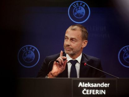 رئيس الاتحاد الأوروبي لكرة القدم ألكسندر تشيفرين يتحدث خلال المؤتمر العادي الـ49 ليويفا - 3 أبريل 2025 - Reuters
