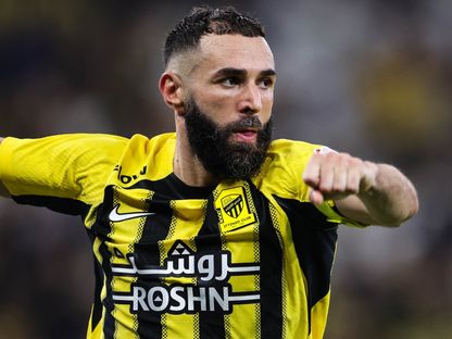 كريم بنزيما لاعب نادي الاتحاد يحتفل بتسجيل هدف في مرمى الخليج بدوري روشن السعودي - 29 سبتمبر 2024 - X/@ittihad