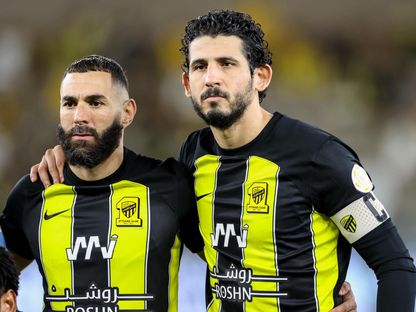 أحمد حجازي مع كريم بنزيما قبل مباراة الاتحاد والرياض في الدوري السعودي - 18 فبراير 2024 - X/@ittihad