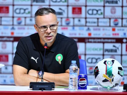مدرب المغرب محمد وهبي خلال مؤتمر صحافي - 19 مارس 2026 - frmf.ma
