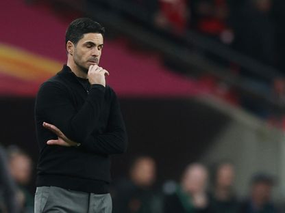 ميكيل أرتيتا مدرب أرسنال خلال مباراة مانشستر سيتي في كأس رابطة الأندية الإنجليزية - 22 مارس 2026 - Action Images via Reuters