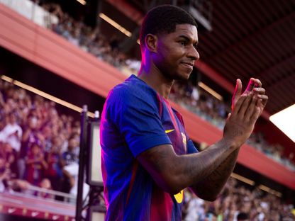 ماركوس راشفورد مهاجم برشلونة الجديد قبل مواجهة كومو في كأس جوان غامبر الودية - 10 أغسطس 2025 - X@FCBarcelona