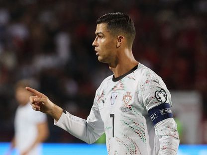 احتفال كريستيانو رونالدو نجم البرتغال بتسجيل هدف في مرمى أرمينيا بتصفيات أوروبا المؤهلة إلى كأس العالم 2026 - 6 سبتمبر 2025 - Reuters