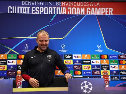 هانزي فليك مدرب برشلونة في المؤتمر الصحفي قبل مواجهة إنتر ميلان في ذهاب نصف نهائي دوري أبطال أوروبا - 29 أبريل 2025 - Reuters