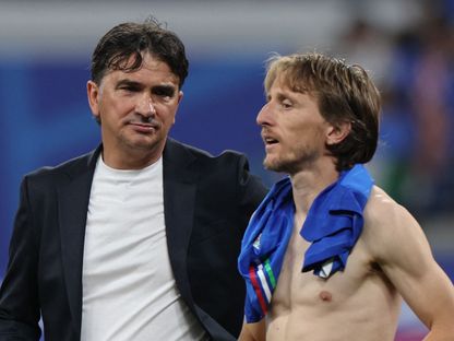 حسرة لوكا مودريتش وزلاتك داليتش بعد السقوط بالتعادل أمام إيطاليا في يورو 2024 - 24 يونيو 2024 - Reuters