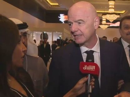 رئيس الاتحاد الدولي لكرة القدم جياني إنفانتينو خلال مقابلة مع مراسلة الشرق خلال القمة العالمية للرياضة - 29 ديسمبر 2025 - الشرق