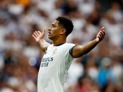 جود بيلينغهام يحتفل بتسجيل هدف لريال مدريد في شباك ملقا ضمن الدوري الإسباني - 30 أغسطس 2026 - REUTERS