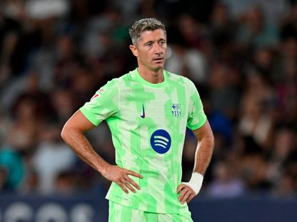 روبرت ليفاندوفسكي من مباراة برشلونة وليفانتي بالدوري الإسباني - 23 أغسطس 2025 - Reuters