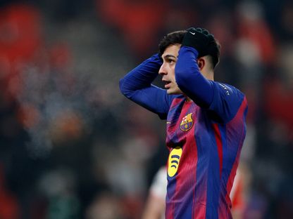 لاعب برشلونة بيدري خلال مباراة سلافيا براغ في دوري أبطال أوروبا - 21 يناير 2026 - Reuters