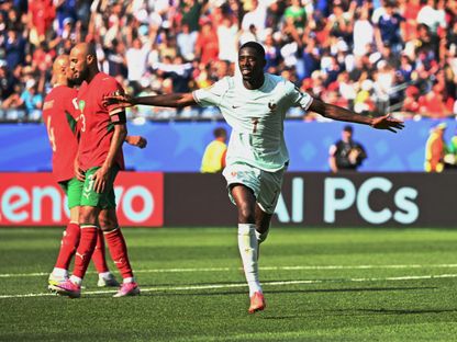 عثمان ديمبيلي بعد تسجيله هدفاً لفرنسا في مرمى المغرب بكأس العالم - 9 يوليو 2026 - REUTERS