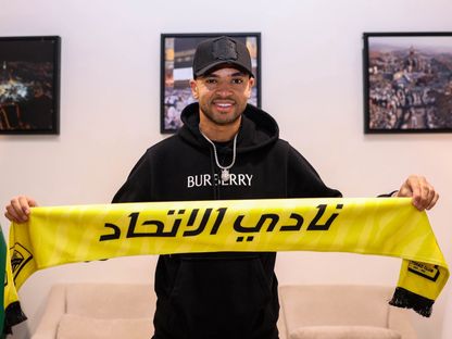 المهاجم المغربي يوسف النصيري خلال تقديمه كلاعب في صفوف الاتحاد السعودي - 4 فبراير 2026 - x/@ittihad