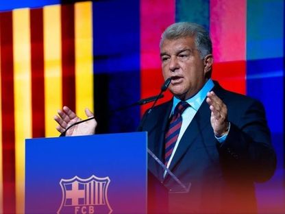جوان لابورتا متحدثا بعد تسلمه بشكل رسمي رئاسة نادي برشلونة - 1 يوليو 2026 - X/@FCBarcelona