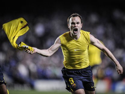 أندريس إنييستا لاعب برشلونة يحتفل بهدفه التاريخي في شباك تشيلسي بدوري أبطال أوروبا عام 2009 - 6 مايو 2022 - X/@goal