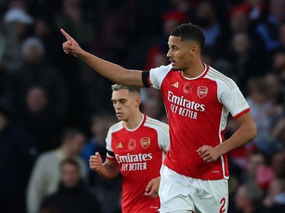 ويليام ساليبا مدافع أرسنال يحتفلبعد تسجيله هدفاً في شباك بيرنلي - 11 نوفمبر 2023 - REUTERS
