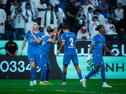 غابرييل مارتينيلي مهاجم الهلال يحتفل بهدفه أمام الحزم - 19 أكتوبر 2026 - x@SPL