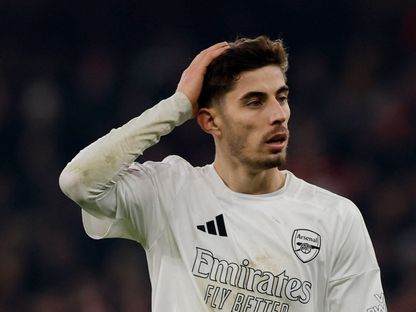 كاي هافيرتز مهاجم أرسنال بعد إهداره ركلة ترجيح أمام مانشستر يونايتد في كأس الاتحاد الإنجليزي - 12 يناير 2025 - Reuters