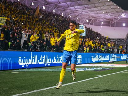 النجم البرتغالي كريستيانو رونالدو مهاجم وقائد النصر يحتفل بهدفه في شباك الشباب - 25 فبراير 2024 - X/AlNassrFC