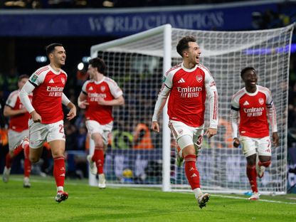 زوبيمندي لاعب أرسنال يحتفل بالهدف الثالث ضد تشيلسي - 14 يناير 2026 - Reuters