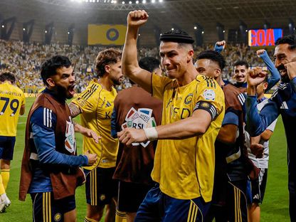 كريستيانو رونالدو قائد النصر يحتفل بعد التسجيل بمواجهة الأهلي في دوري روشن السعودي - 29 أبريل 2026 - X/@AlNassrFC