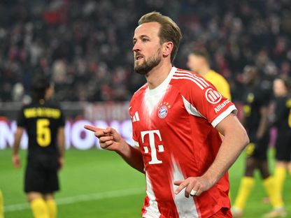هاري كين مهاجم بايرن ميونيخ يحتفل بهدفه الأول أمام سانت جيلواز بدوري أبطال أوروبا - 21 يناير 2026 - Reuters