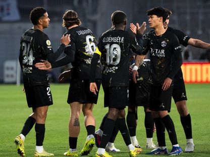 احتفال لاعبين من باريس سان جيرمان بتسجيل هدف في مرمى لانس بالدوري الفرنسي - 13 مايو 2026 - X/@PSG_inside