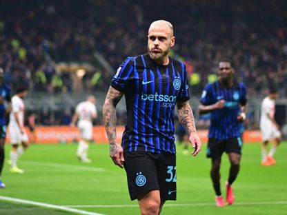 فيديريكو ديماركو يحتفل بهدفه في مباراة إنتر ميلان وجنوى بالدوري الإيطالي - 28 فبراير 2026 - Reuters