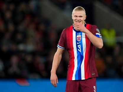 إيرلينغ هالاند يحتفل بأحد أهدافه مع النرويج في تصفيات كأس العالم - 11 أكتوبر 2025 - Reuters