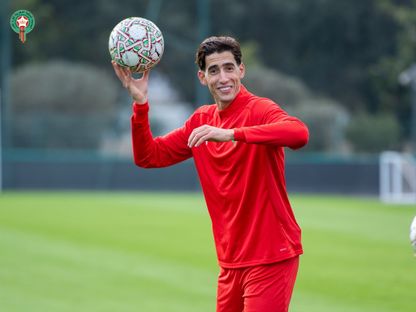نايف أكرد في تدريبات المغرب قبل افتتاح كأس أمم إفريقيا - 20 ديسمبر 2025 - X@EnMaroc