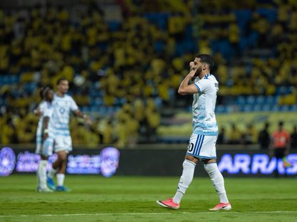 سعيد بن رحمة بعد تسجيله هدفاً لنيوم في مرمى الحزم - 10 أكتوبر 2026 - X/@NEOMSportsClub