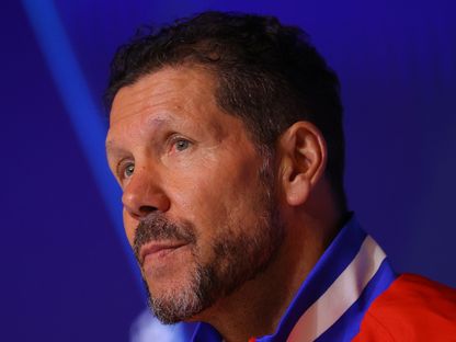 مدرب أتلتيكو مدريد دييغو سيميوني خلال مؤتمر صحفي قبل مباراة برشلونة في دوري أبطال أوروبا - 13 أبريل 2026 - X@Atleti