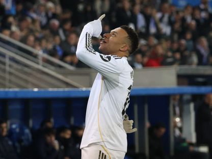 كيليان مبابي مهاجم ريال مدريد يحتفل بهدفه أمام ألافيس في الدوري الإسباني - 15 ديسمبر 2025 - Reuters