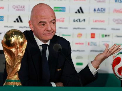 جياني إنفانتينو رئيس فيفا خلال مؤتمر تقديمي لنهائيات كأس العالم قبل الحفل الافتتاحي في المكسيك - 10 يونيو 2026 - reuters