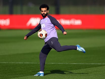 المصري محمد صلاح مهاجم ليفربول الإنجليزي في حصة تدريبية - 6 مارس 2024 - Reuters