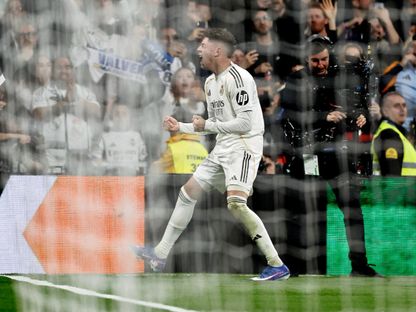 فيدريكو فالفيردي لاعب ريال مدريد يحتفل بالتسجيل ضد أتلتيكو مدريد - 22 مارس 2026 - Reuters