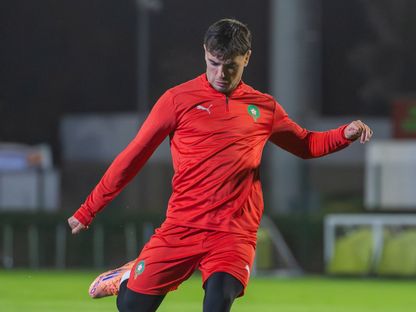 براهيم دياز خلال تدريبات منتخب المغرب تحسباً لمواجهة جزر القمر في كأس إفريقيا 2025 - 21 ديسمبر 2025 - X/@EnMaroc