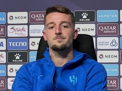لاعب وسط الهلال سيرغي ميلينكوفيتش سافيتش في المؤتمر الصحفي بعد مباراة الغرافة بدوري أبطال آسيا للنخبة - 16 سبتمبر 2026 - aawsat_spt/x