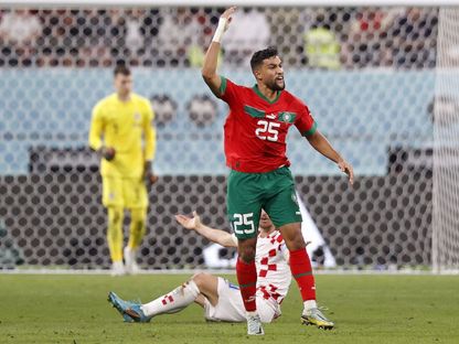 يحيى عطية الله خلال مباراة المغرب وكرواتيا في كأس العالم - 17 ديسمبر 2022 - reuters