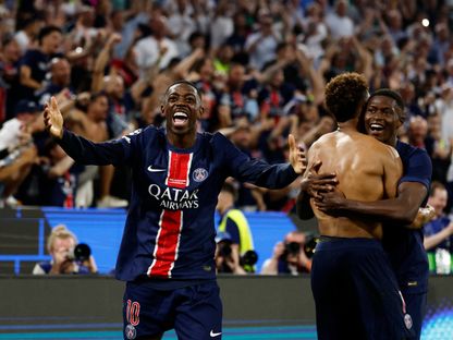 عثمان ديمبيلي مهاجم باريس سان جيرمان يحتفل بالهدف الثالث لفريقه أمام إنتر ميلان في نهائي دوري أبطال أوروبا - 31 مايو 2025 - Reuters