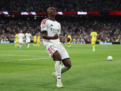 يان ديوماندي يحتفل بهدفه في مباراة ريال مدريد وفياريال بالدوري الإسباني - 10 أكتوبر 2026 - Reuters
