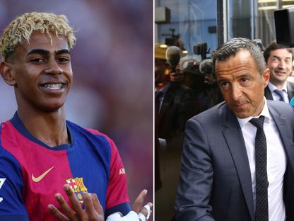 وكيل الأعمال خورخي مينديز ولاعب برشلونة لامين يامال في صورة مركبة - الشرق