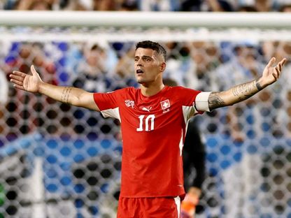 اللاعب السويسري غرانيت تشاكا بربع نهائي كأس العالم 2026 ضد الأرجنتين - 11 يوليو 2026 - Reuters