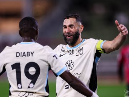 كريم بنزيما مهاجم الاتحاد يحتفل بهدفه أمام الخلود بالدوري السعودي - 9 يناير 2026 - X@ittihad