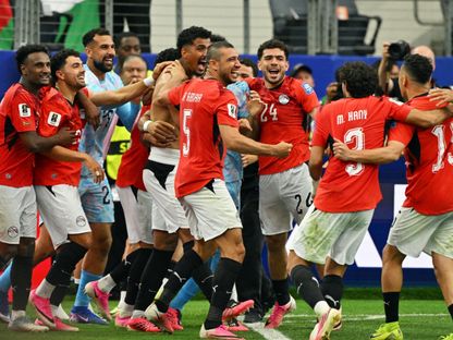 لاعبو مصر يحتفلون بالتأهل إلى ثمن نهائي كأس العالم بالفوز على أستراليا - 3 يوليو 2026 - IMAGN IMAGES via Reuters Connect