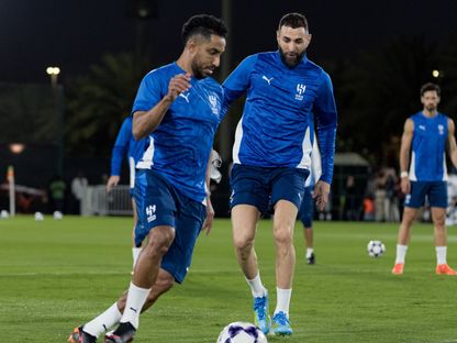 كريم بنزيما وسالم الدوسري في تدريبات الهلال - 12 أبريل 2026 - X/@Alhilal_FC