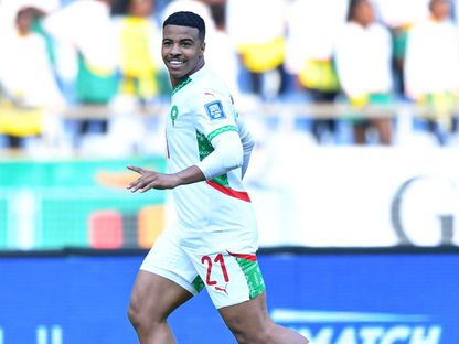 المهاجم حمزة إيغامان يحتفل بتسجيله للهدف الثاني للمغرب أمام زامبيا في تصفيات كأس العالم 2026 - 8 سبتمبر 2025 - X/@EnMaroc