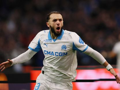 أمين غويري لاعب أولمبيك مارسيليا يحتفل بهدفه الأول أمام لانس في الدوري الفرنسي - 24 يناير 2026 - Reuters